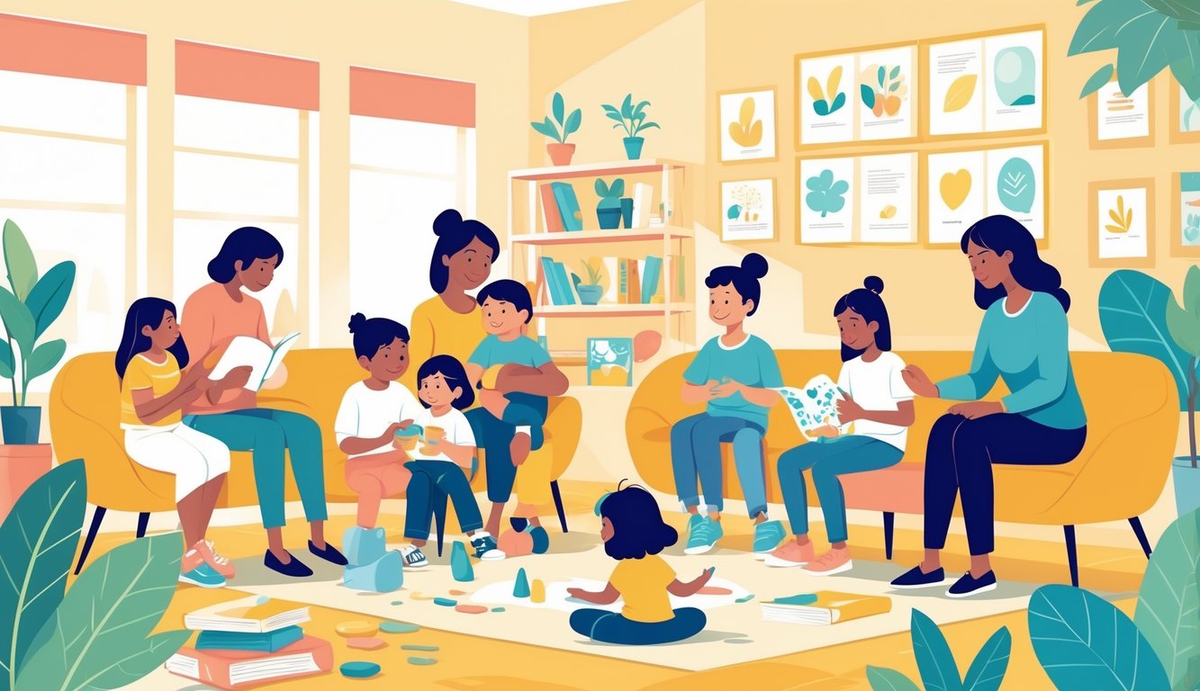 Boşanmış ailelerde çocuklara destek sağlayan yetişkinlerin bulunduğu, çocukların etkinlikler yaptığı sıcak ve destekleyici bir ortam.