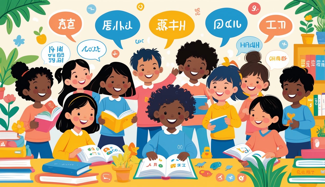 Farklı etnik kökenlerden çocuklar, renkli bir sınıf ortamında birlikte öğreniyor ve oynuyor.