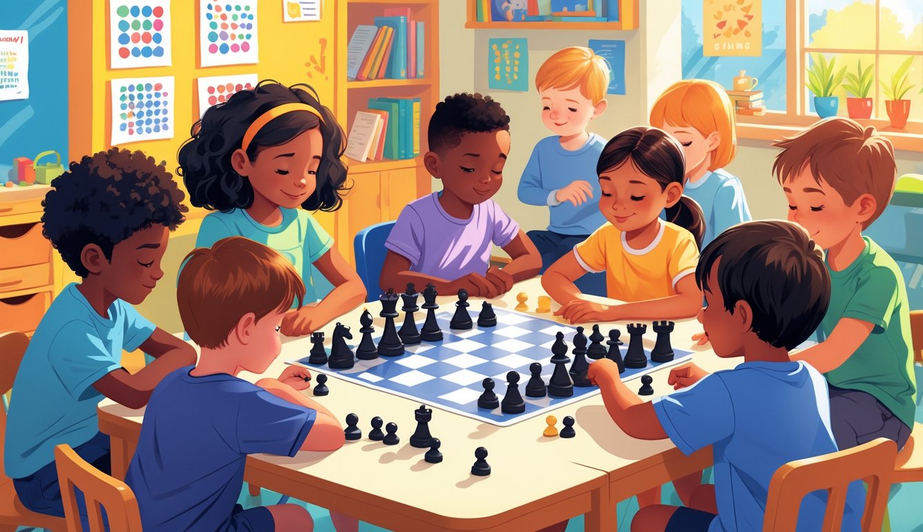 Çocuklar satranç oynuyor ve akıl oyunlarıyla stratejik düşünme becerilerini geliştiriyor.