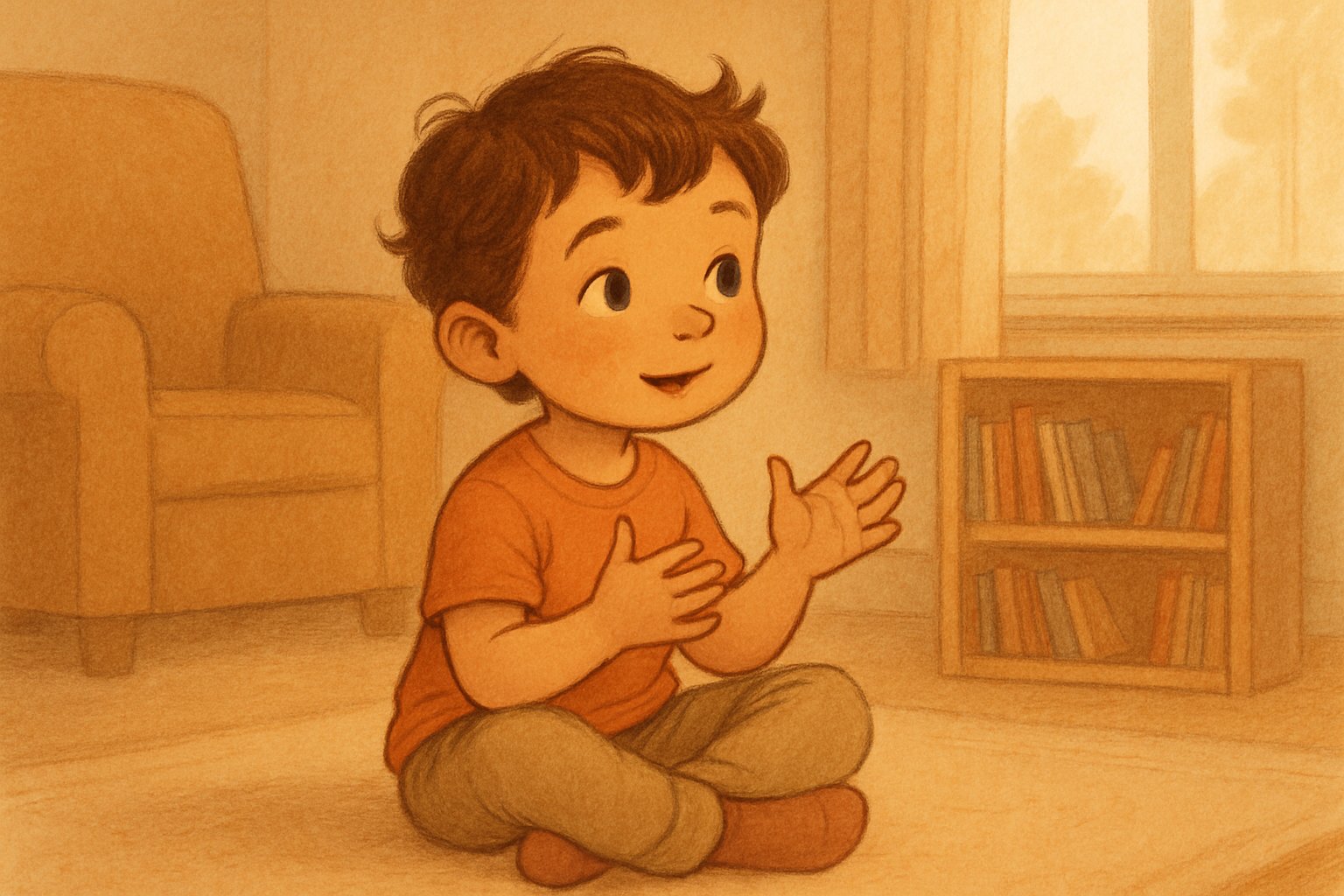 Yalnız oturan, kendi kendine konuşuyor gibi görünen düşünceli bir çocuk.