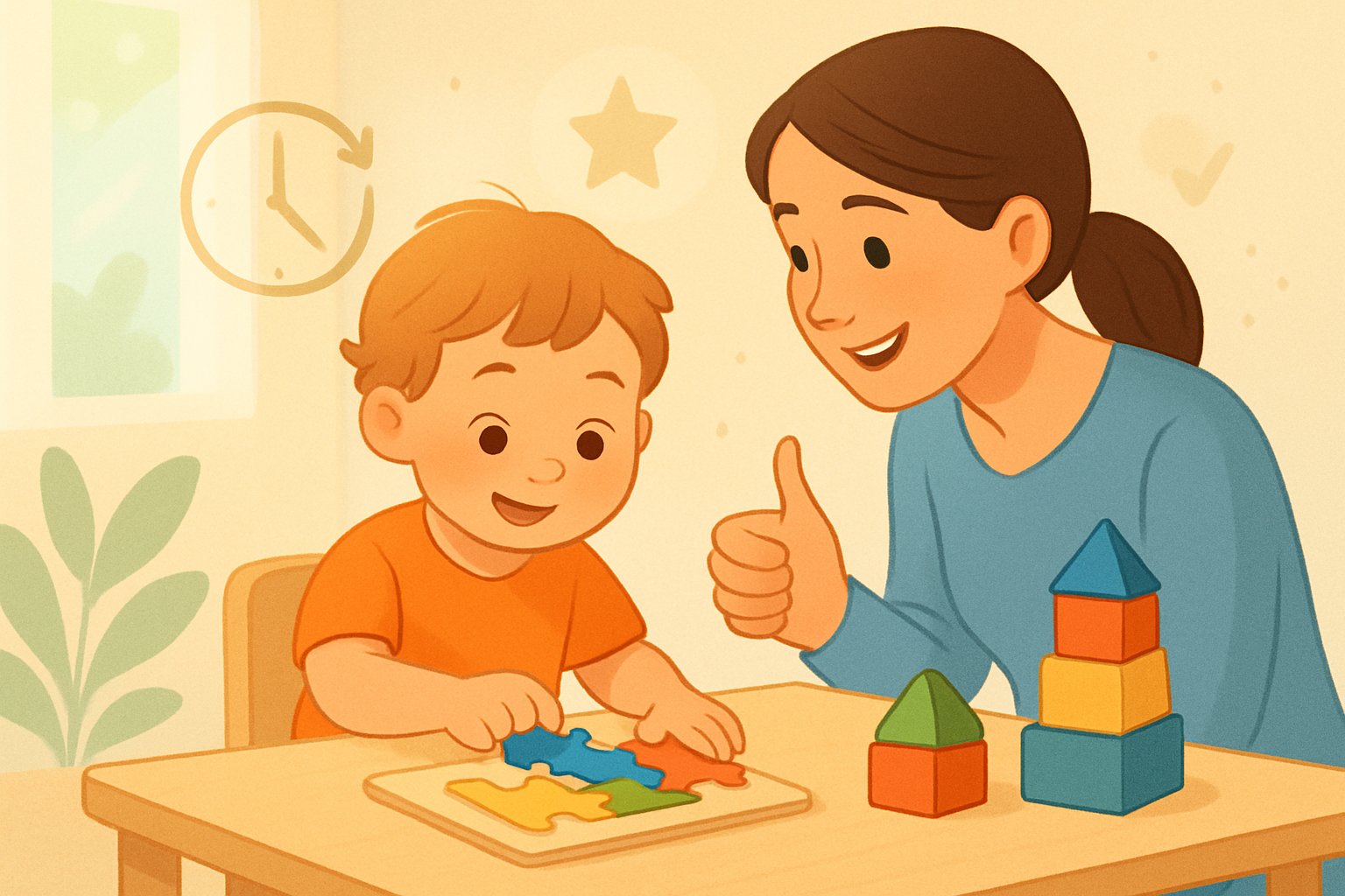 4 yaşındaki bir çocuk dikkat gerektiren oyunlar oynarken, yanında onu destekleyen bir yetişkin bulunuyor.